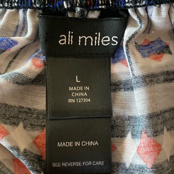 Ali Miles Lagenlook Boho Bold Print Top Size Large Artsy Peasan Multicolor Atzec - Picture 7 of 9